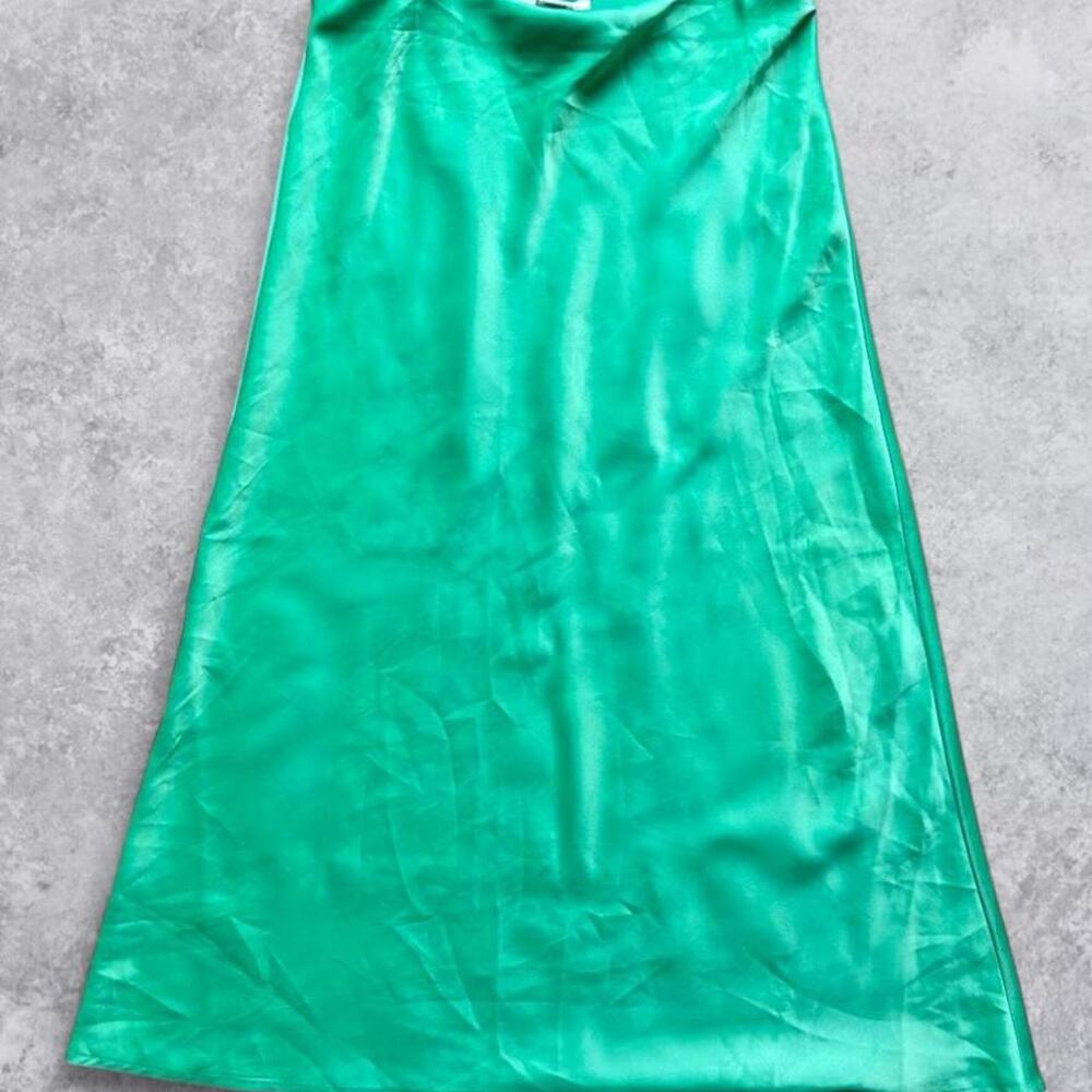 Rachel Zoe Green Satin Midi Skirt Elegant Fall Winter Halloween Costume - 2